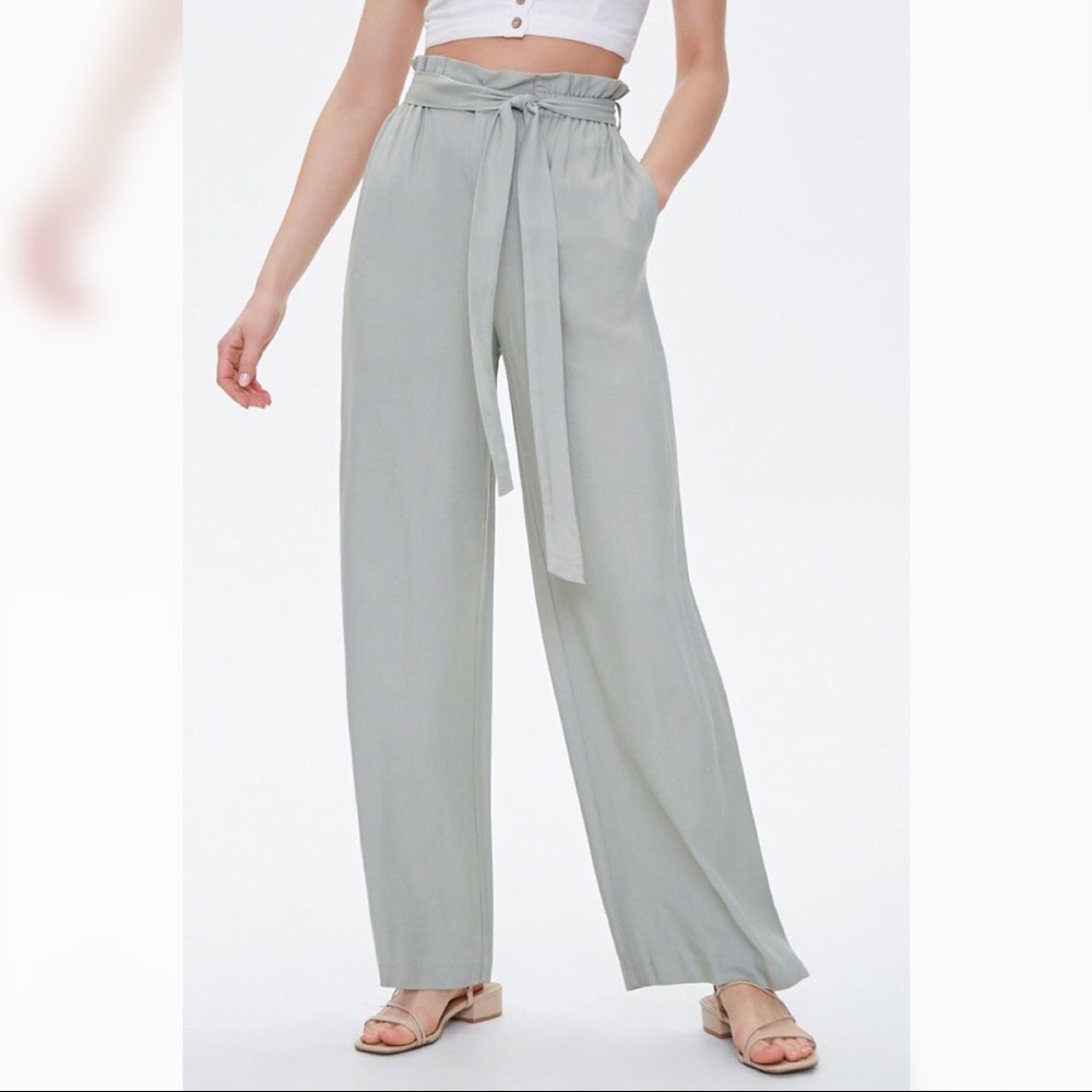 Forever 21 Belted Paperbag Mia Pants in Sage